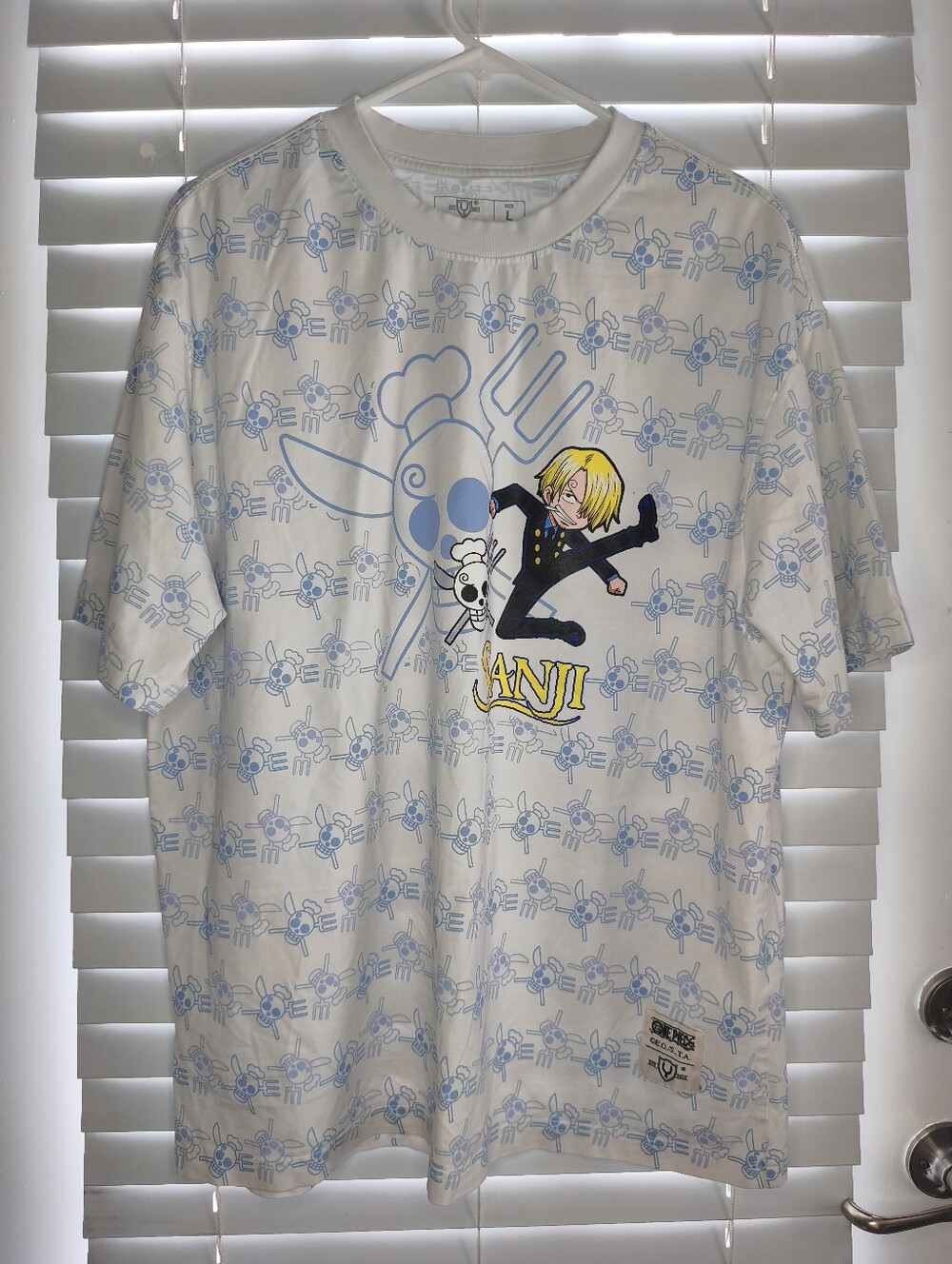One Piece Sanji Anime T-Shirt Mens Size L White All Over Print AOP Graphic Tee